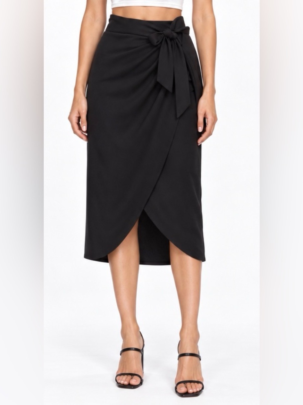 H&M Black Wrap Midi Skirt with Side Bow